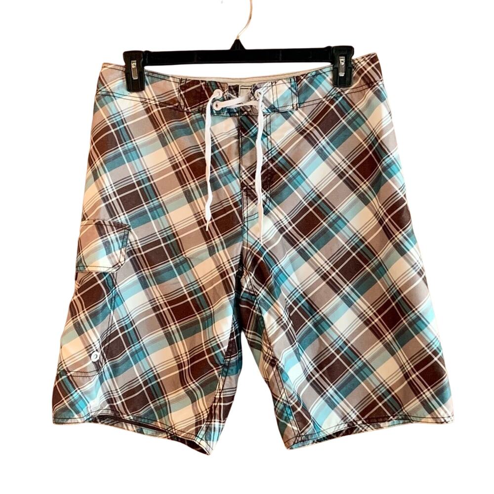 Plaid Swim Trunks